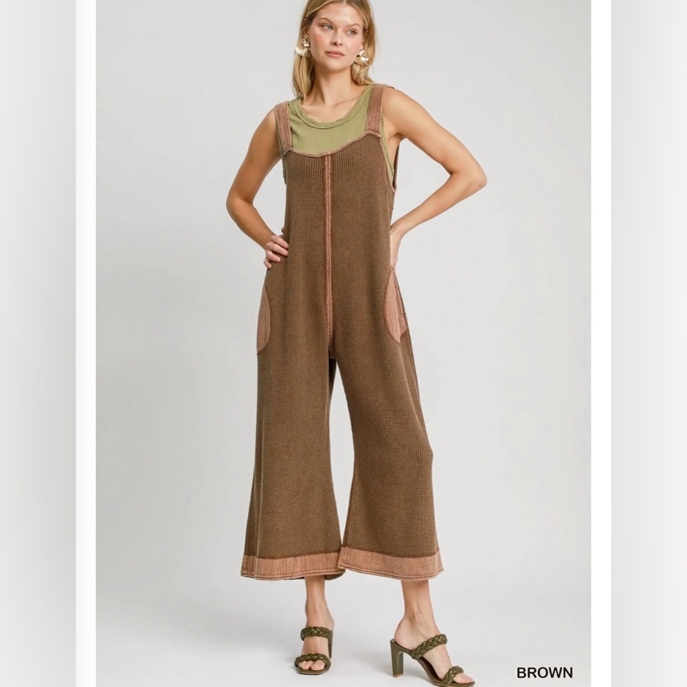 Umgee NWT SMALL Waffle knit Brown Sleeveless Jumpsuit